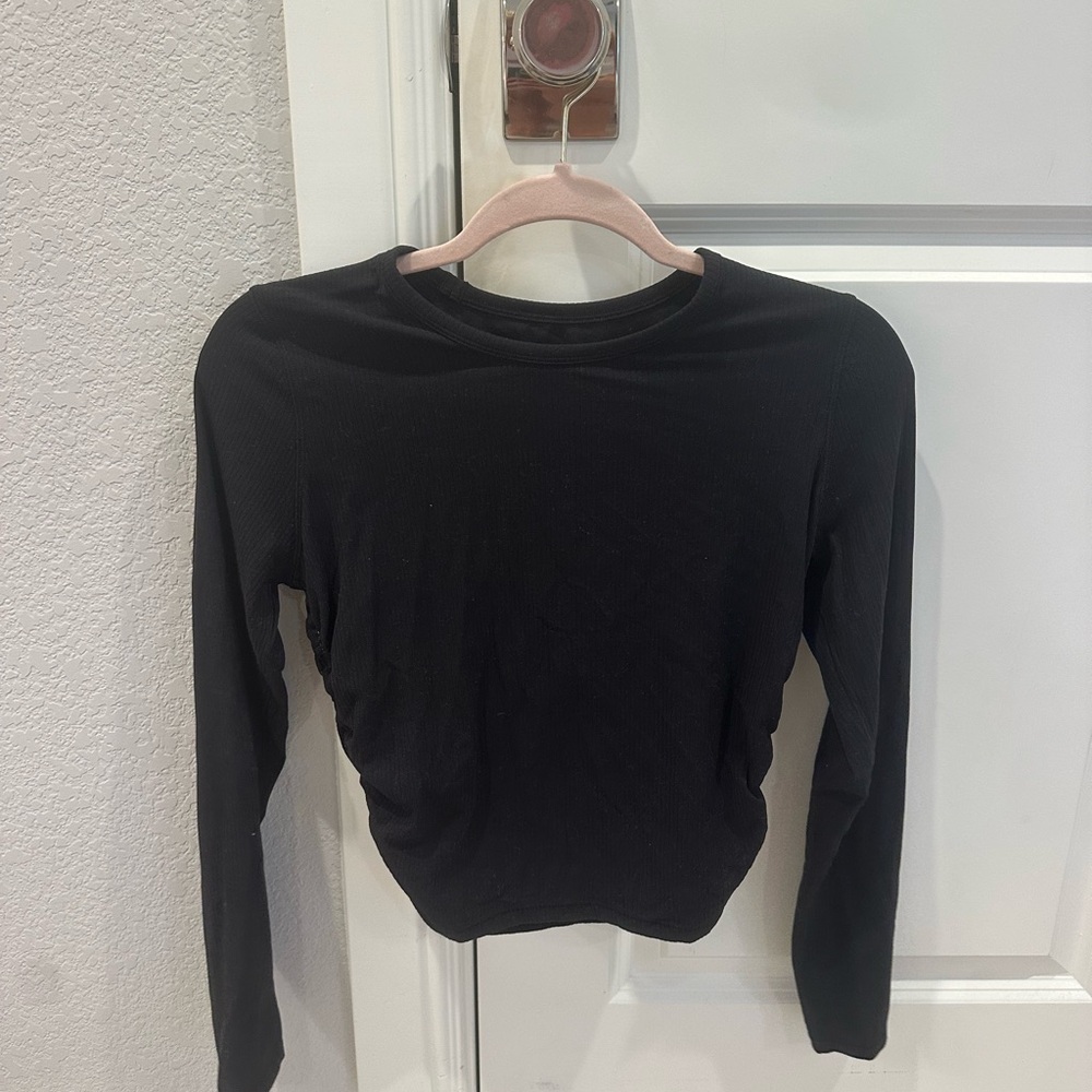 Lululemon Black Fitted Ribbed and Ruched Side Long Sleeve Tee